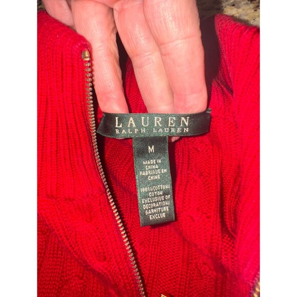 Lauren Ralph Lauren Preppy Old Money Fisherman Red Cable Heavy Knit Sweater - Picture 8 of 13